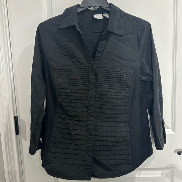 Kim Rogers Button Down Womens Top Black 2X Pleated Front - Picture 1 of 7